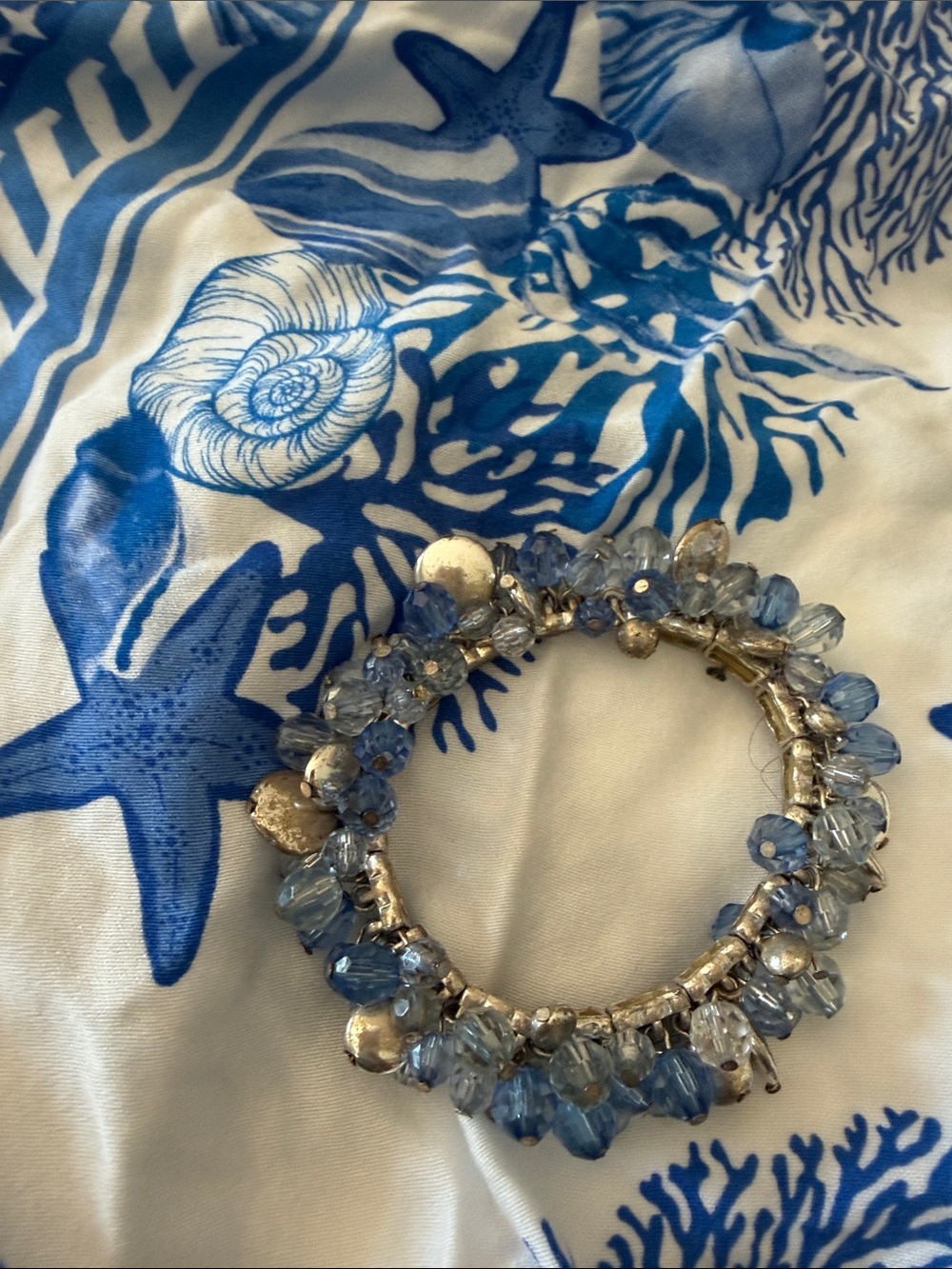Source Unknown Light Blue/clear  Beaded Stretch Bracelet with Silver Accents ,